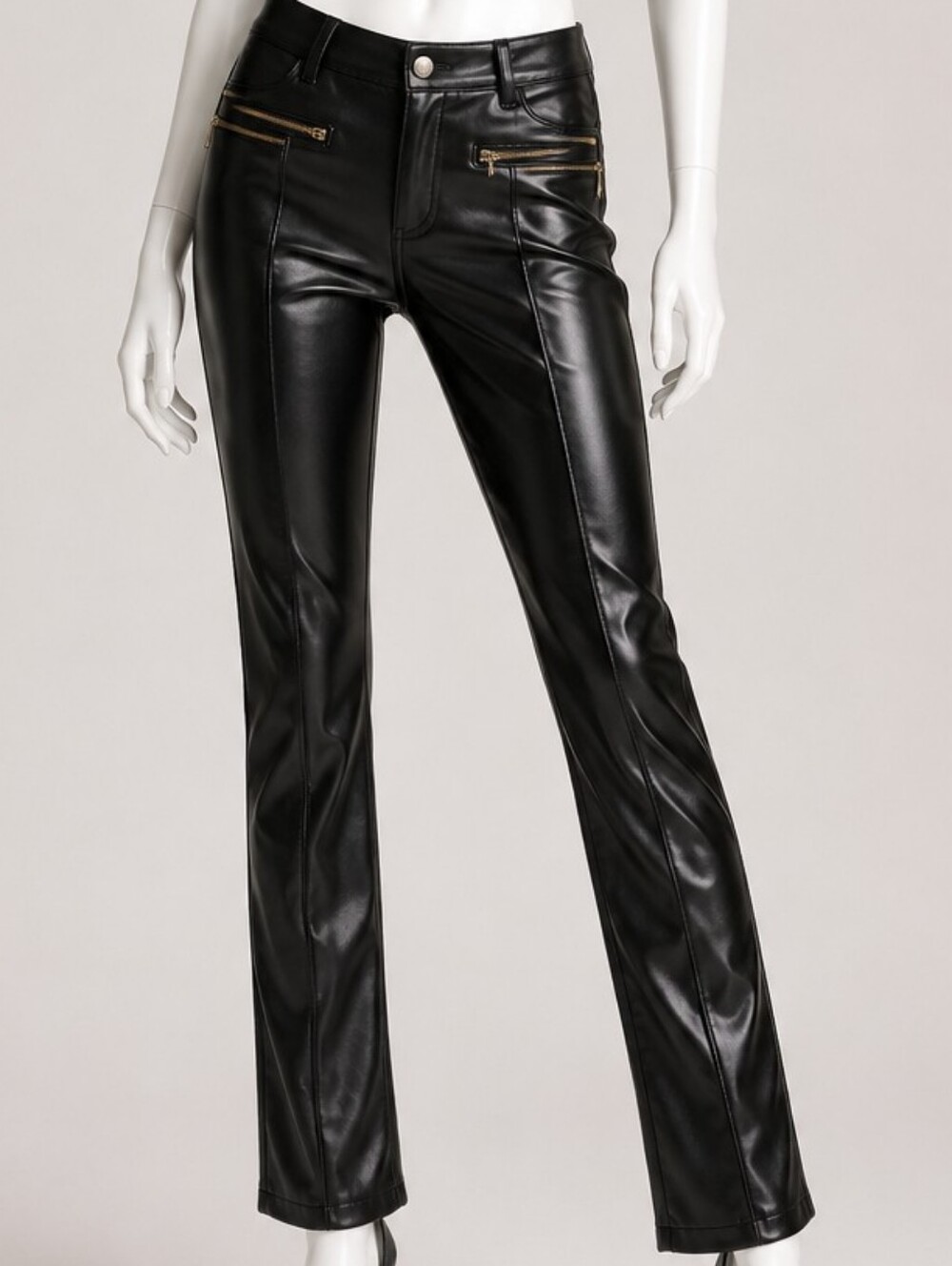Women Pleather Black Zipper Pants Size 40 Sz Small